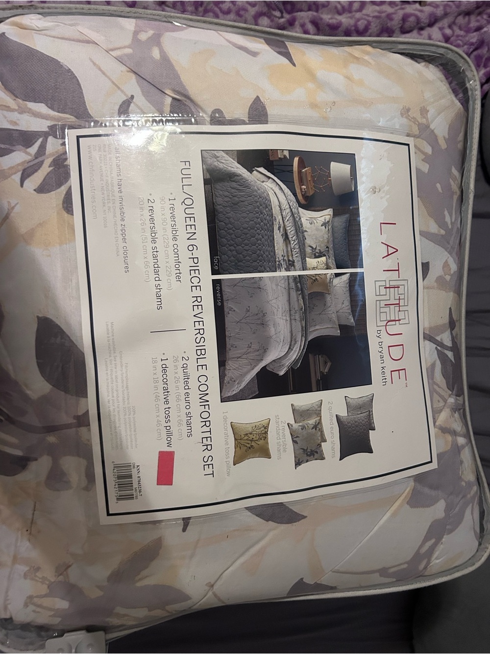 Latitude Full/Queen Reversible Comforter Set in Lavender and Gray by